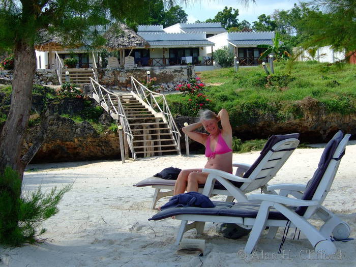 Margaret on the beach at Kendwa Breezes