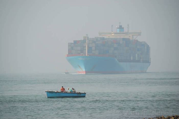 Container ship entering the Suez Canal