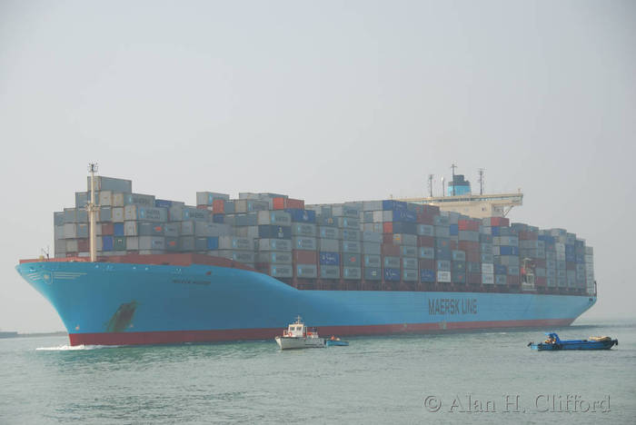 Container ship entering the Suez Canal