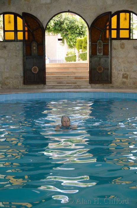 Margaret in the pool at the Amra Palace