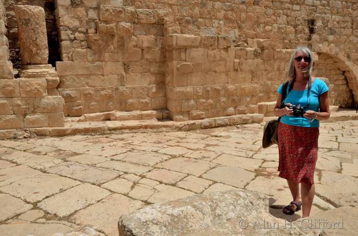 Margaret on the Roman road at the Archaeological Park