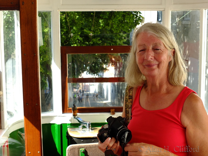 Margaret in the Glória Funicular